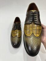Handmade Leather Oxford Shoes Men Green Wingtip Brogue Dress Shoes Crocodile Embossed Leather Formal Shoes - Image 6