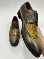 Handmade Leather Oxford Shoes Men Green Wingtip Brogue Dress Shoes Crocodile Embossed Leather Formal Shoes - Image 7