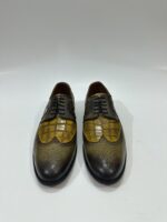 Handmade Leather Oxford Shoes Men Green Wingtip Brogue Dress Shoes Crocodile Embossed Leather Formal Shoes - Image 5