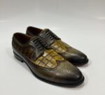 Handmade Leather Oxford Shoes Men Green Wingtip Brogue Dress Shoes Crocodile Embossed Leather Formal Shoes