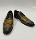 Handmade Leather Oxford Shoes Men Green Wingtip Brogue Dress Shoes Crocodile Embossed Leather Formal Shoes - Image 4