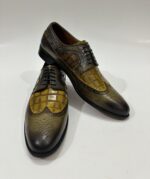 Handmade Leather Oxford Shoes Men Green Wingtip Brogue Dress Shoes Crocodile Embossed Leather Formal Shoes - Image 2