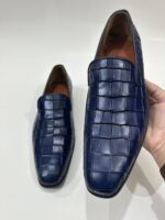 Handmade Leather Shoes Mens Blue Crocodile Pattern Casual Formal Party Loafers Wedding Shoes - Image 9