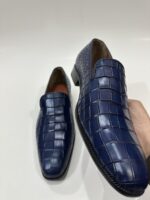 Handmade Leather Shoes Mens Blue Crocodile Pattern Casual Formal Party Loafers Wedding Shoes - Image 8