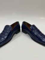 Handmade Leather Shoes Mens Blue Crocodile Pattern Casual Formal Party Loafers Wedding Shoes - Image 5