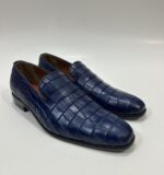 Handmade Leather Shoes Mens Blue Crocodile Pattern Casual Formal Party Loafers Wedding Shoes
