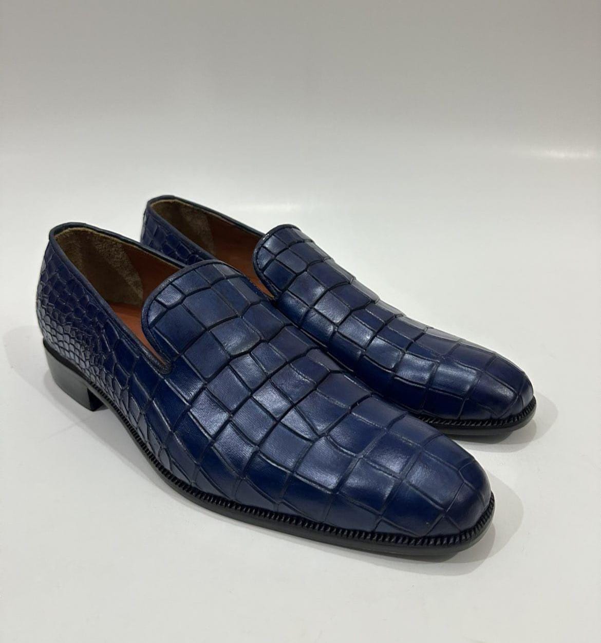 il_fullxfull.7847150465_ijy5.jpg Handmade Leather Shoes Mens Blue Crocodile Pattern Casual Formal Party Loafers Wedding Shoes - Image 1
