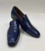 Handmade Leather Shoes Mens Blue Crocodile Pattern Casual Formal Party Loafers Wedding Shoes - Image 2