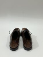 Handmade Leather Shoes Mens Brown Derby Lace Up Dress Shoes Crocodile Embossed Leather Formal Shoes - Image 9