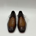 Handmade Leather Shoes Mens Brown Derby Lace Up Dress Shoes Crocodile Embossed Leather Formal Shoes - Image 5